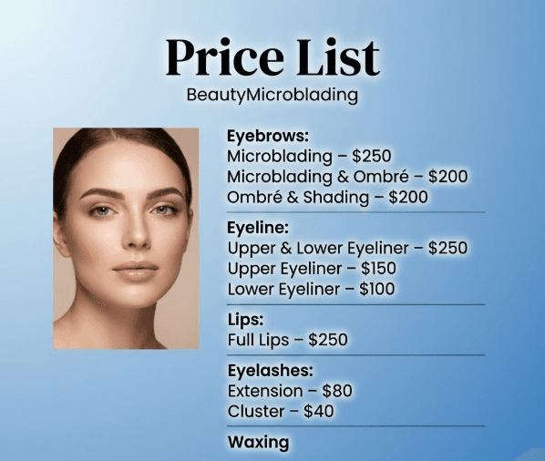 Eyebrow Microblading Price Table